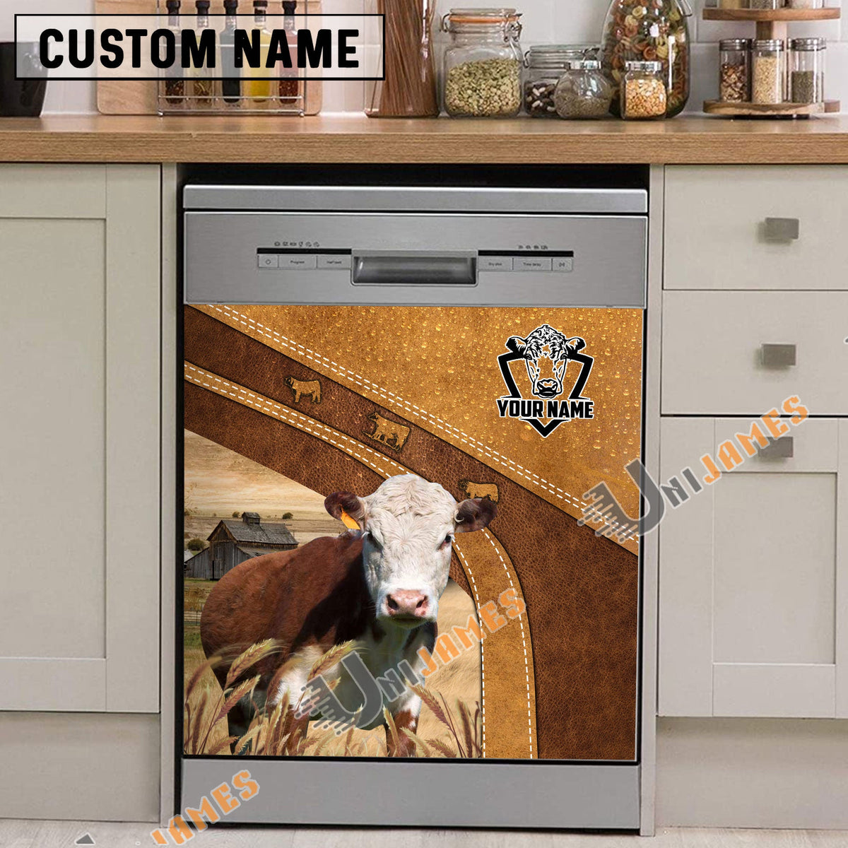 Hereford Brown Custom Name Dishwasher Door Cover