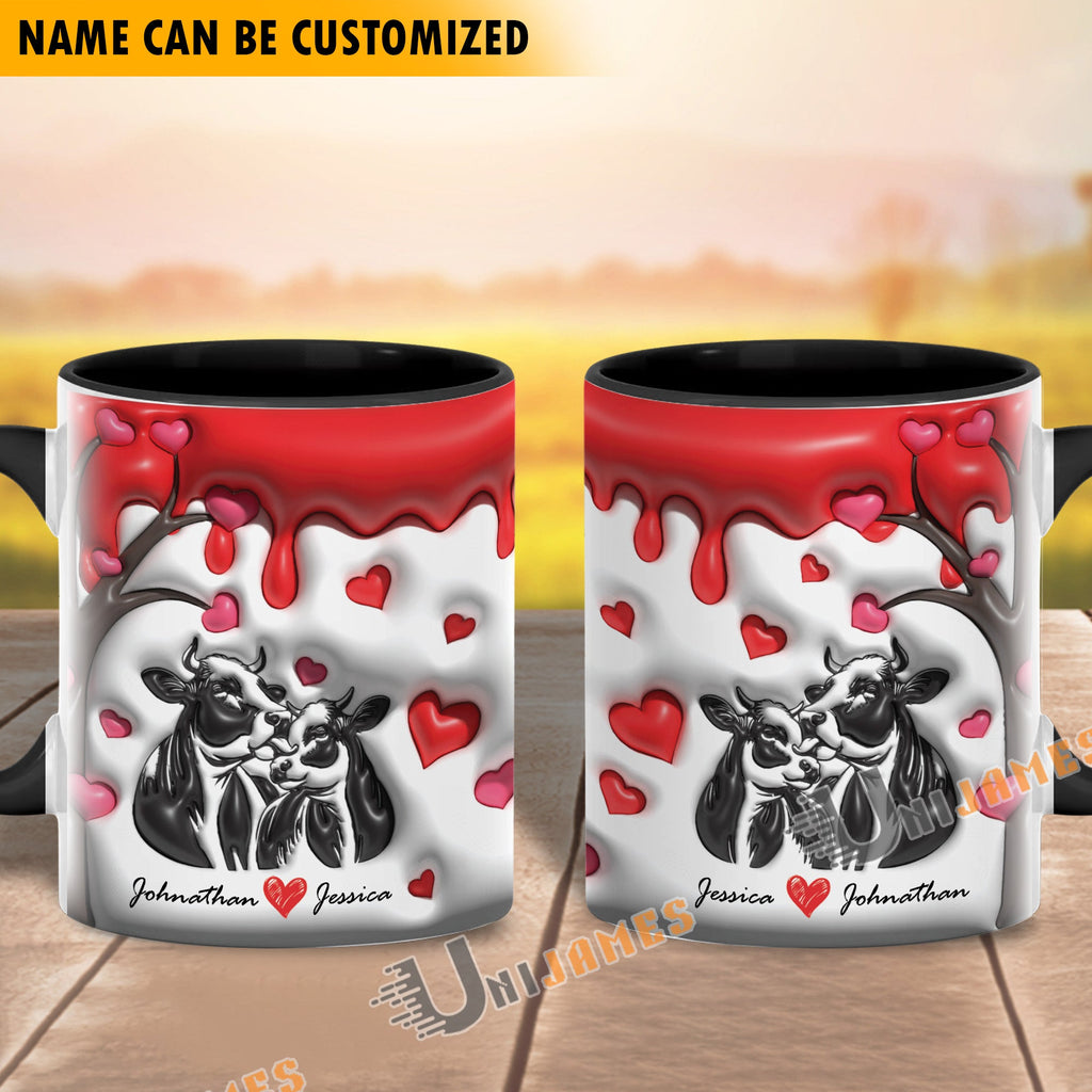 Sweet Holstein Couple Personalized Name Two Tone Mug