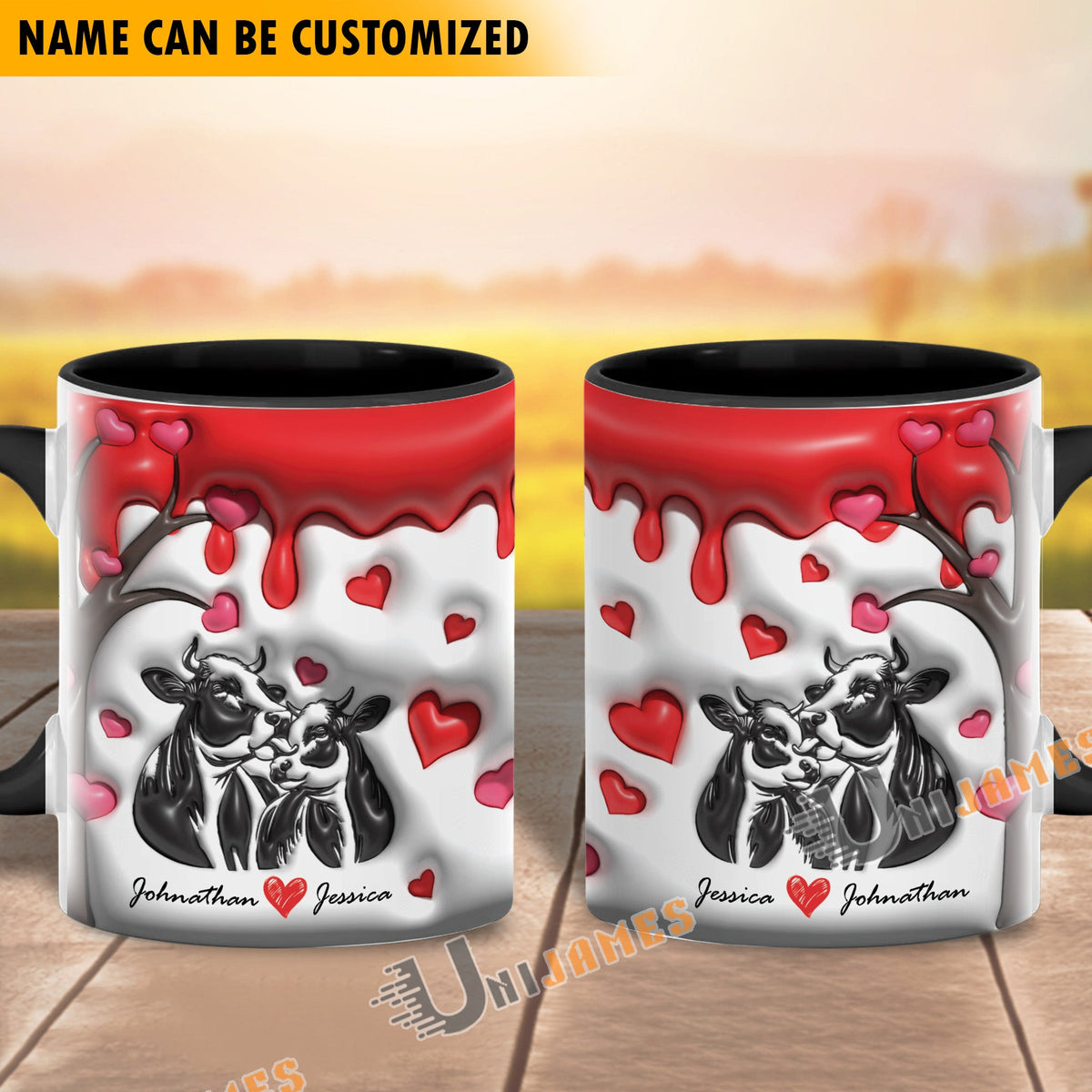 Sweet Holstein Couple Personalized Name Two Tone Mug