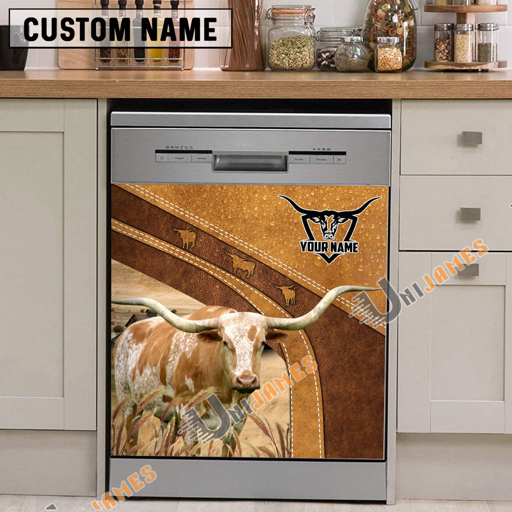 Texas Longhorn Brown Custom Name Dishwasher Door Cover