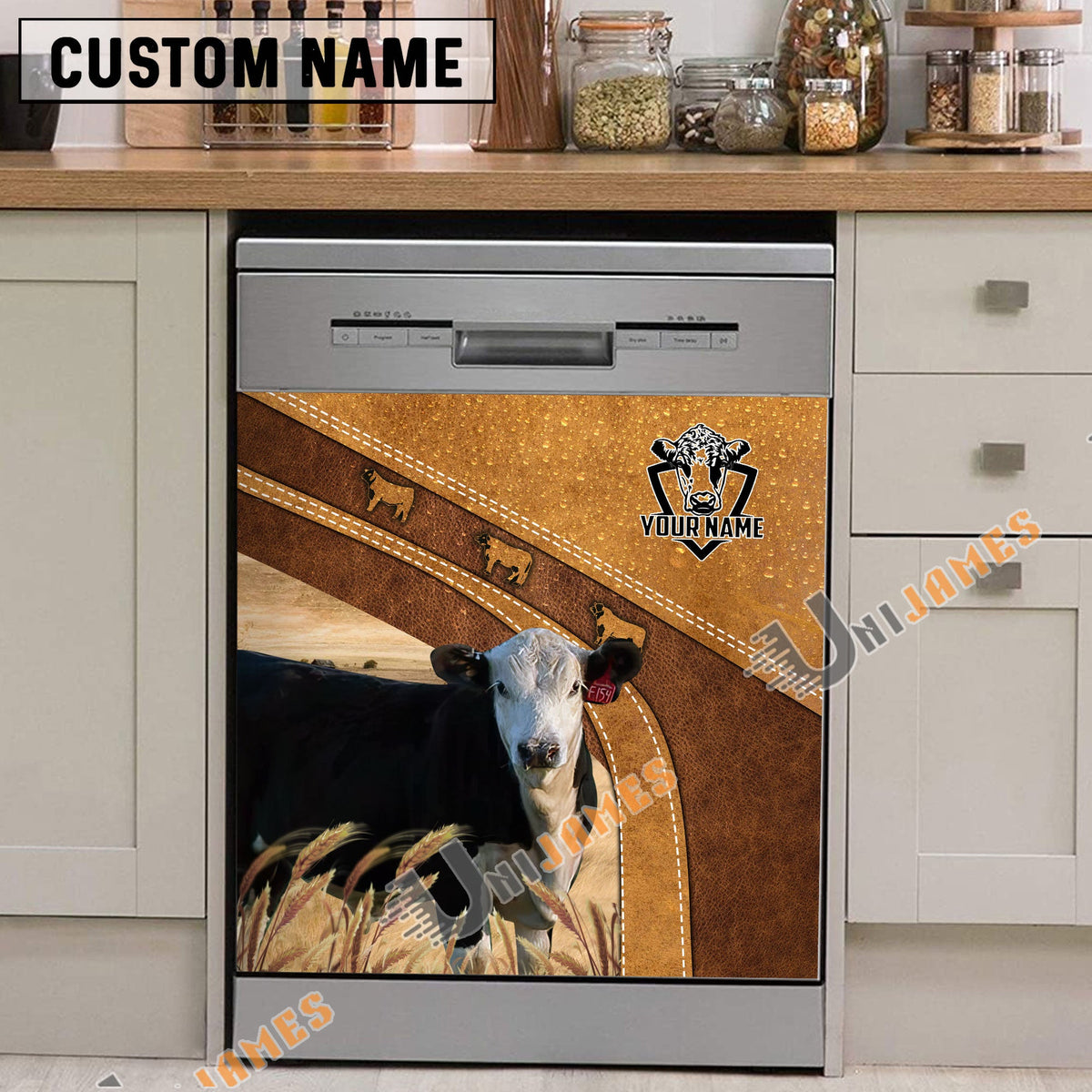 Black Baldy Brown Custom Name Dishwasher Door Cover