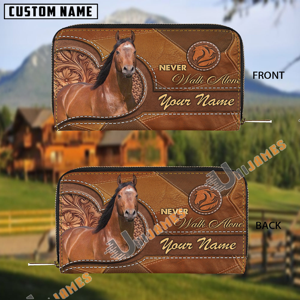 American Quarter Horse Never Walk Alone Custom Name 3D Leather Clutch