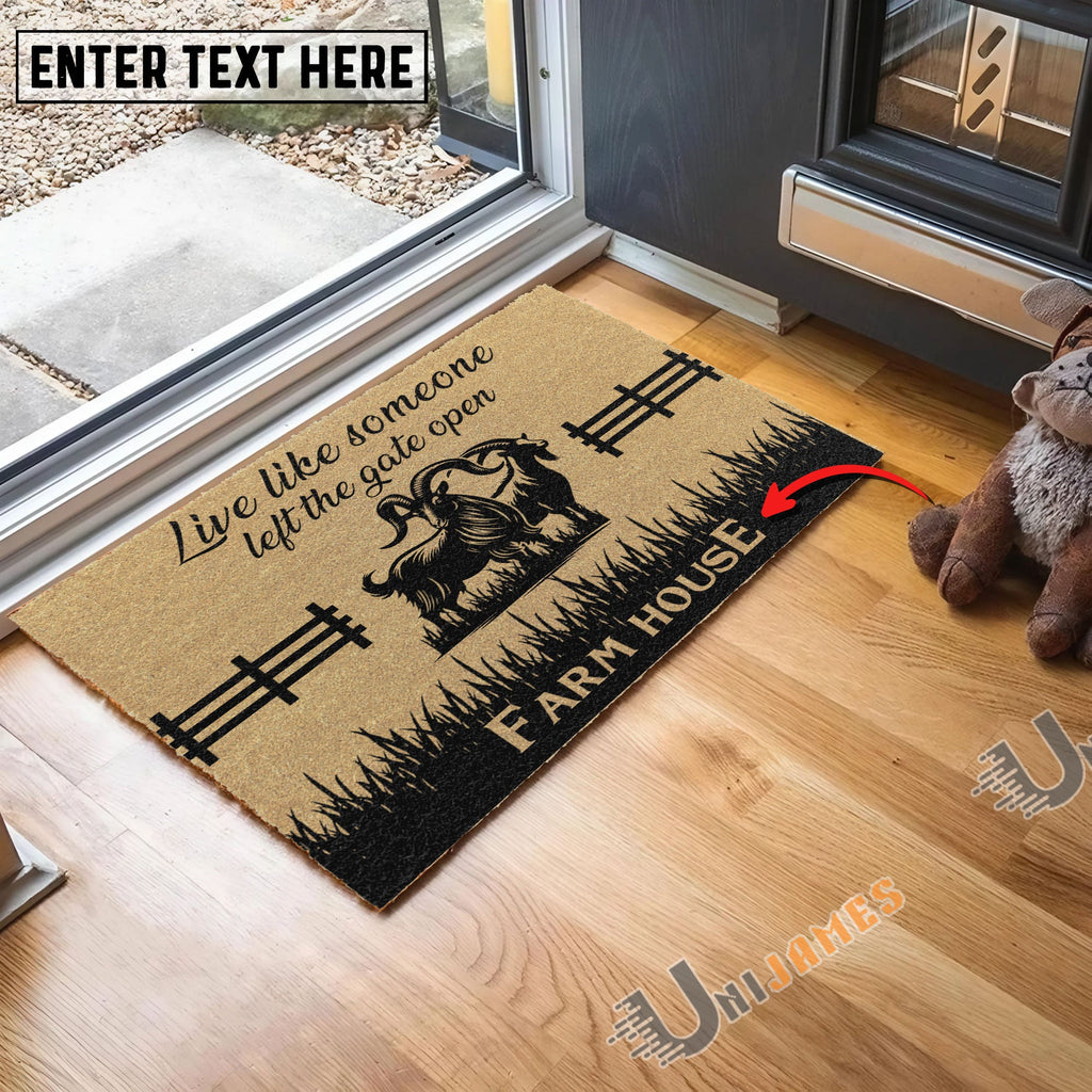 Goat Custom Farm Name Live Like Someone Left The Gate Open Coir Doormat
