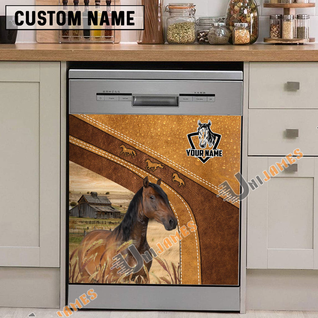 Horse Brown Custom Name Dishwasher Door Cover