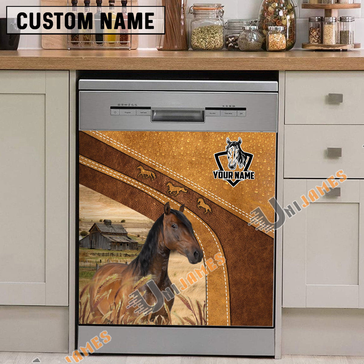 Horse Brown Custom Name Dishwasher Door Cover