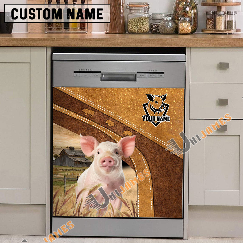 Pig Brown Custom Name Dishwasher Door Cover