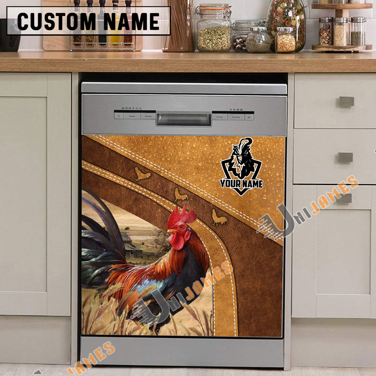 Chicken Brown Custom Name Dishwasher Door Cover