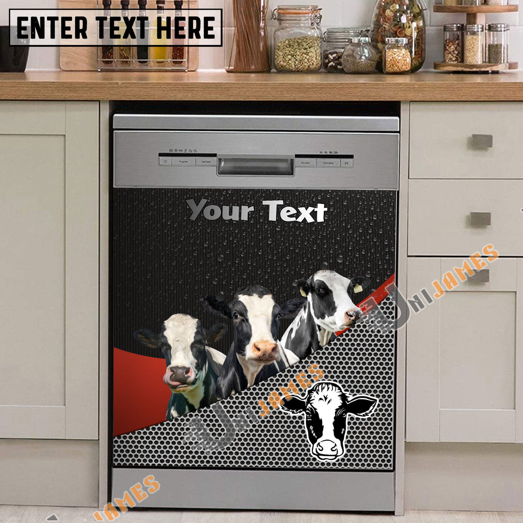 Holstein Cattle Metal Pattern Custom Name Dishwasher Door Cover
