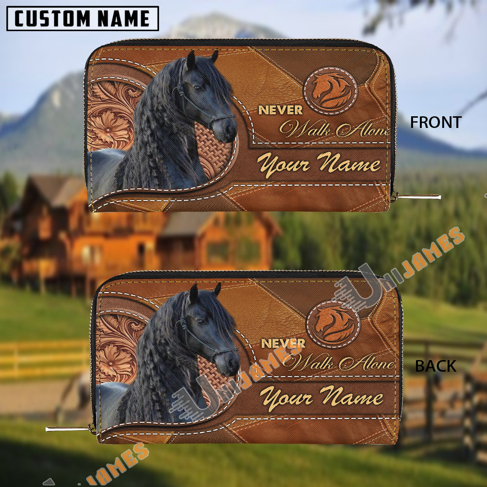 Friesian Never Walk Alone Custom Name 3D Leather Clutch