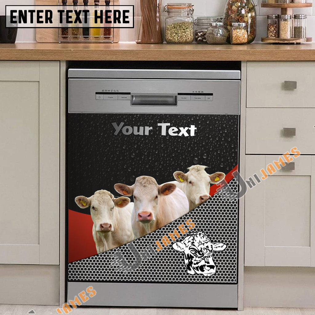 Charolais Cattle Metal Pattern Custom Name Dishwasher Door Cover