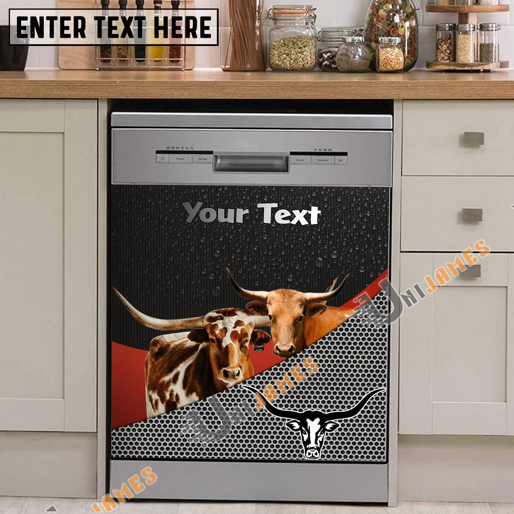 Texas Longhorn Cattle Metal Pattern Custom Name Dishwasher Door Cover