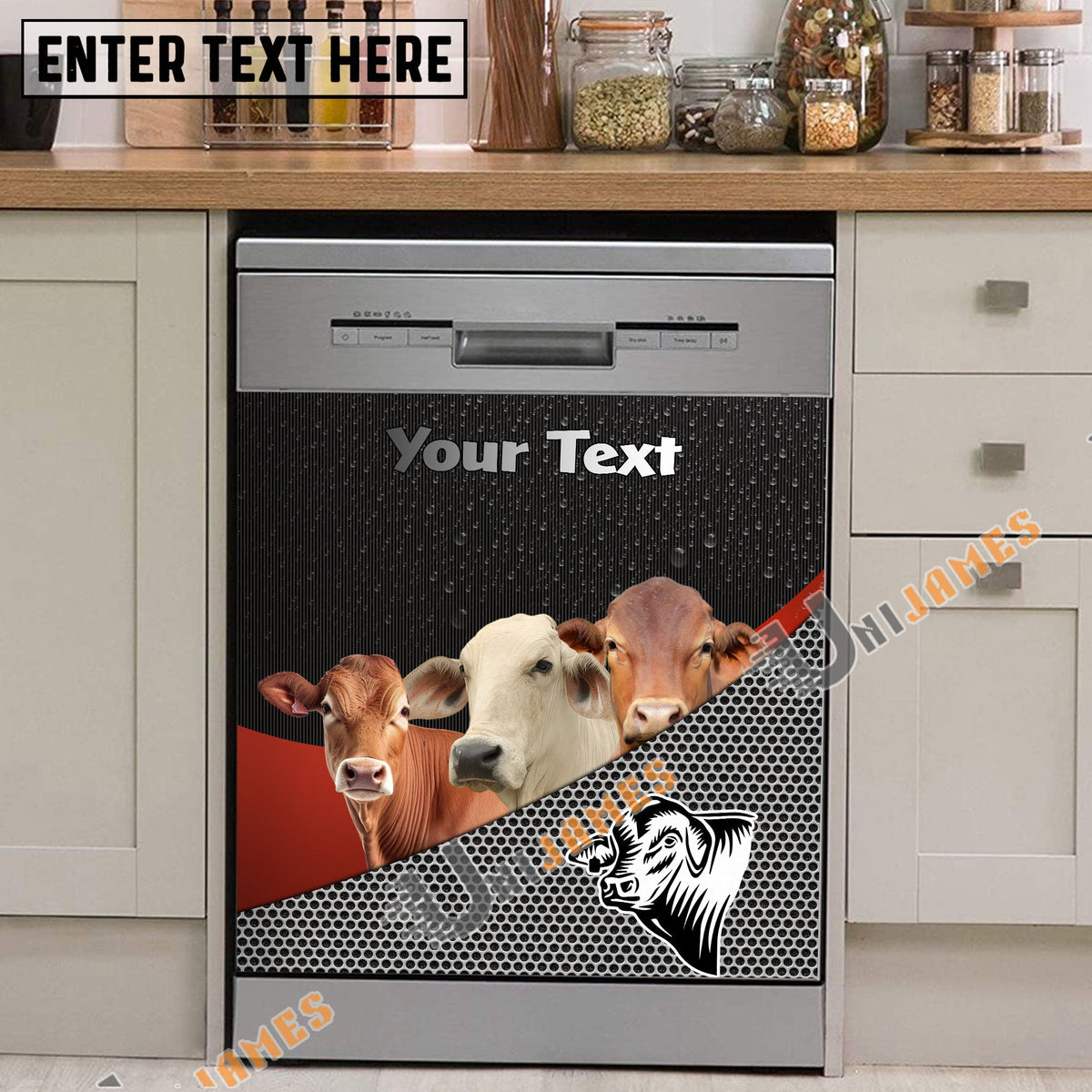 Brahman Cattle Metal Pattern Custom Name Dishwasher Door Cover
