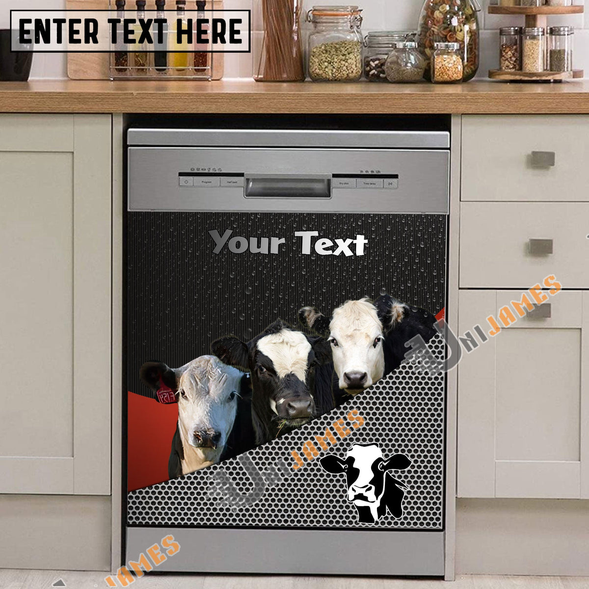 Black Baldy Cattle Metal Pattern Custom Name Dishwasher Door Cover