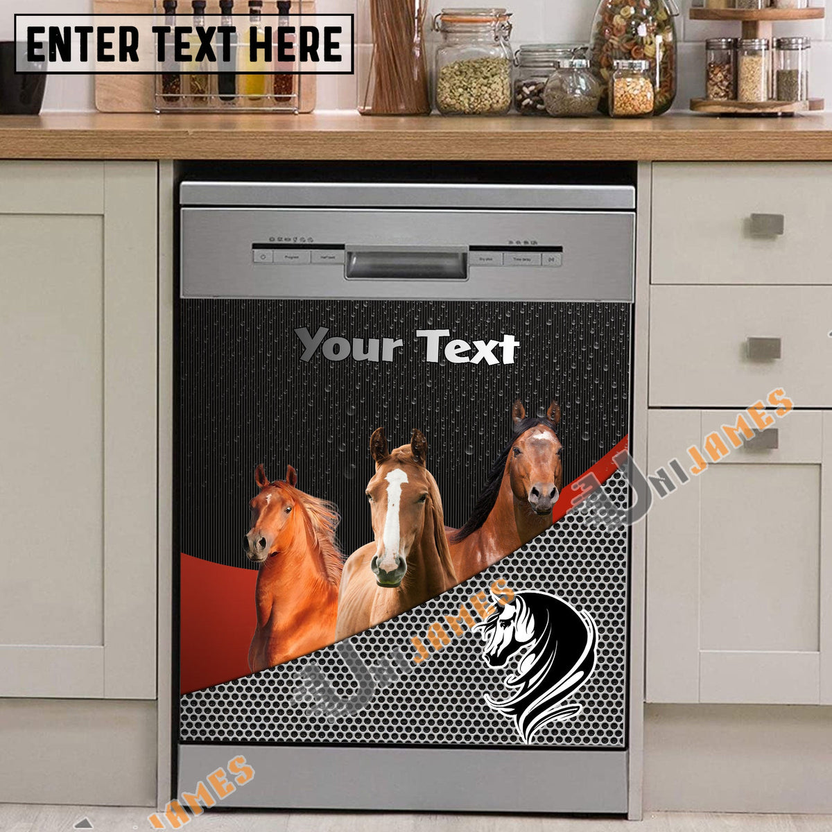 Horse Cattle Metal Pattern Custom Name Dishwasher Door Cover