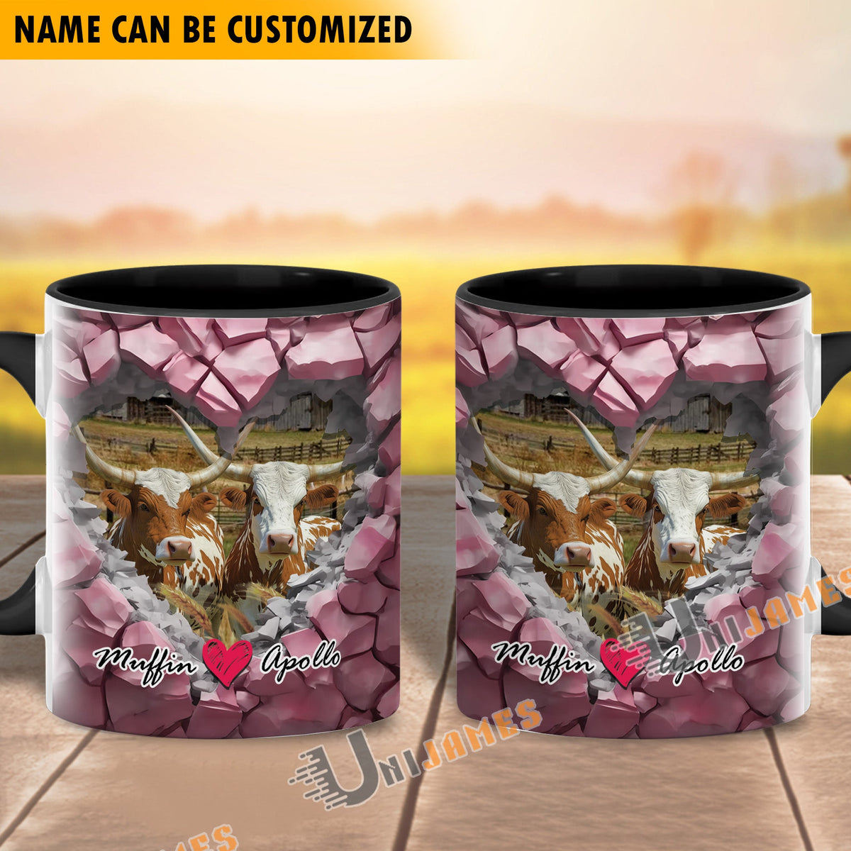 Texas Longhorn Couple Personalized Name Two Tone Mug