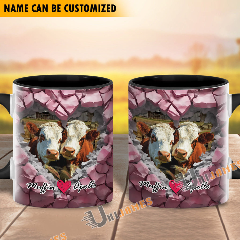 Hereford Couple Personalized Name Two Tone Mug