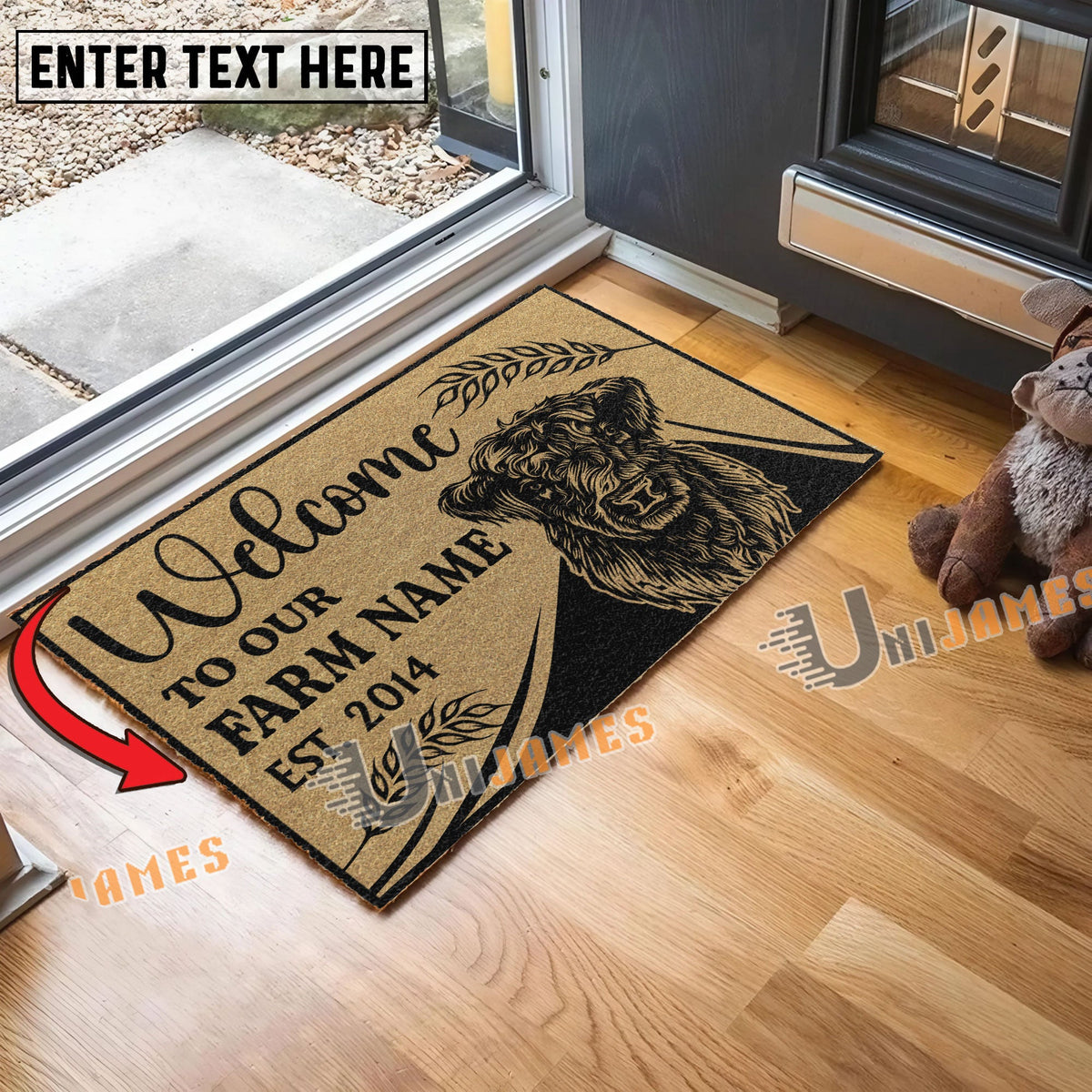 Belted Galloway Peekaboo Custom Farm Name Custom Year Coir Doormat