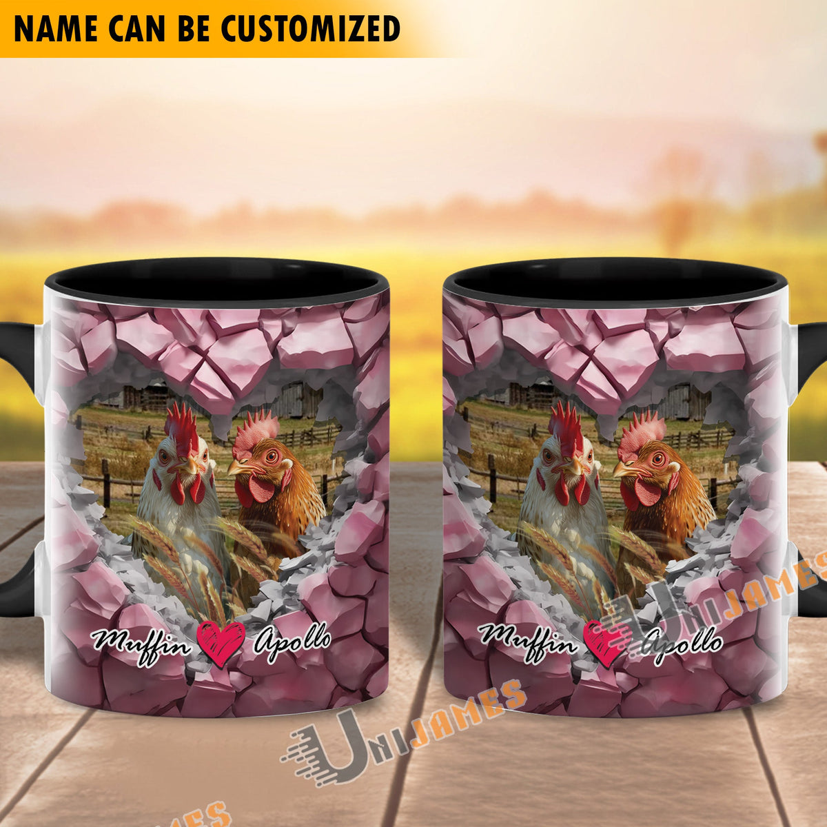 Chicken Couple Personalized Name Two Tone Mug