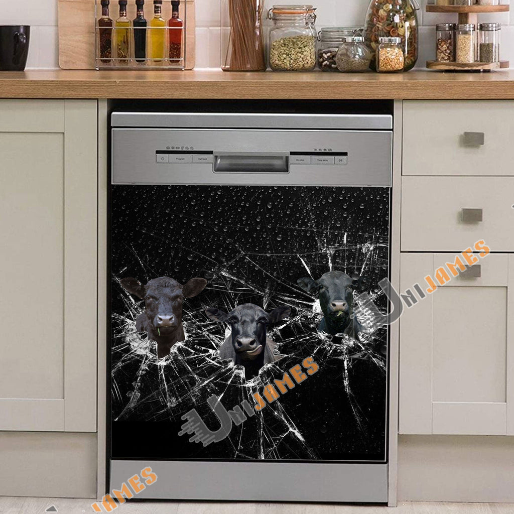 Black Angus Broken Glasses Dishwasher Door Cover