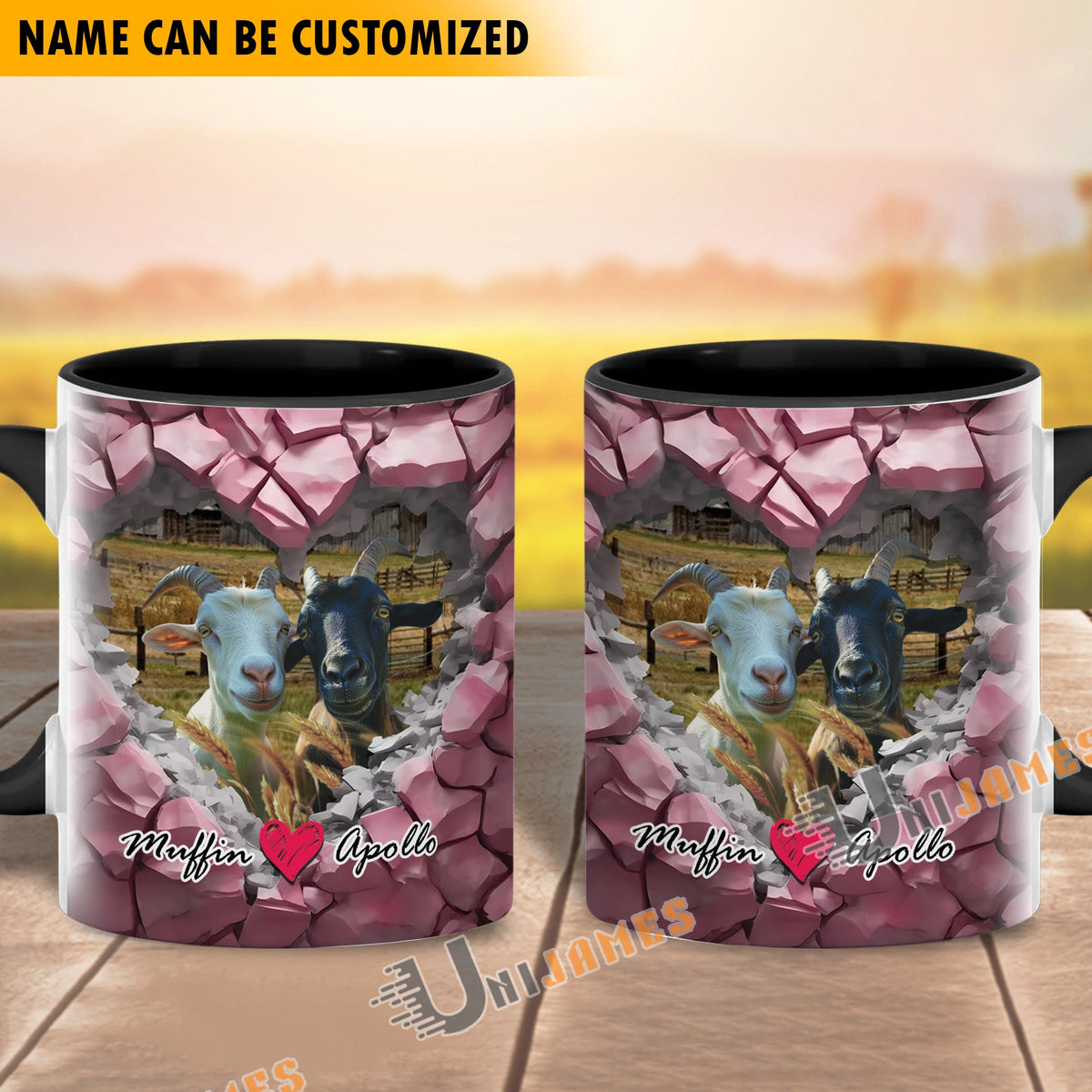 Goat Couple Personalized Name Two Tone Mug