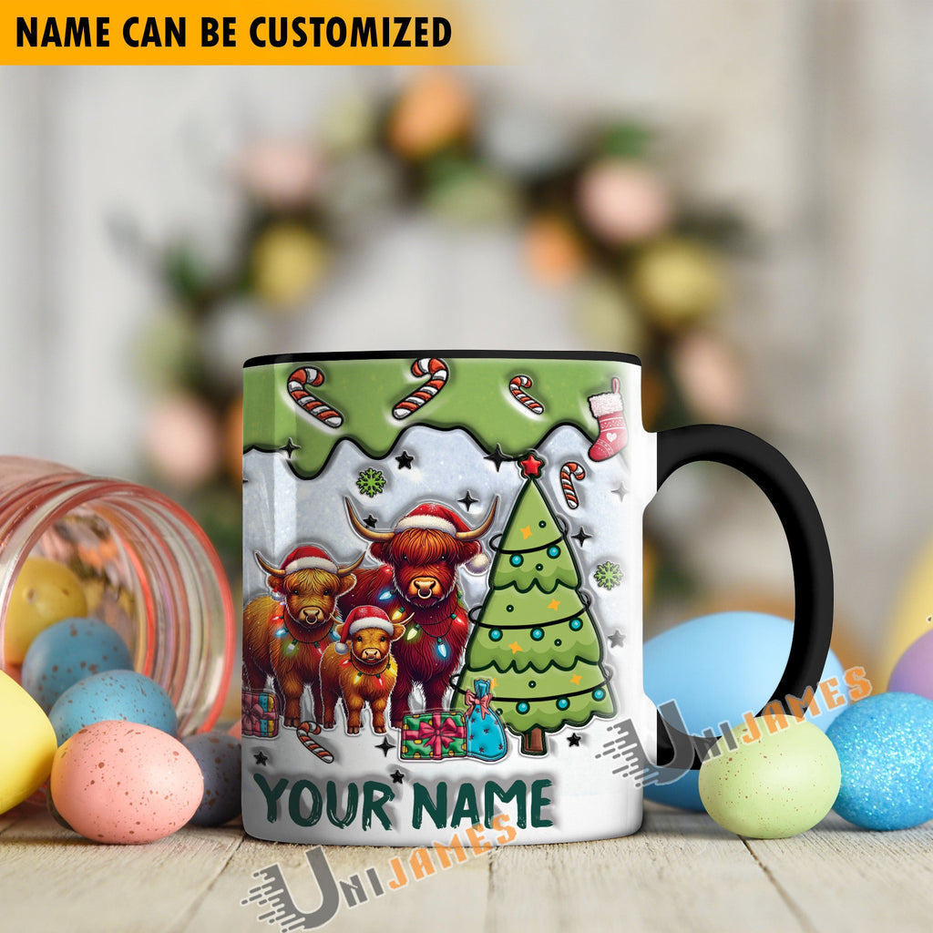 Highland Cattle Christmas Personalized Name Two Tone Mug