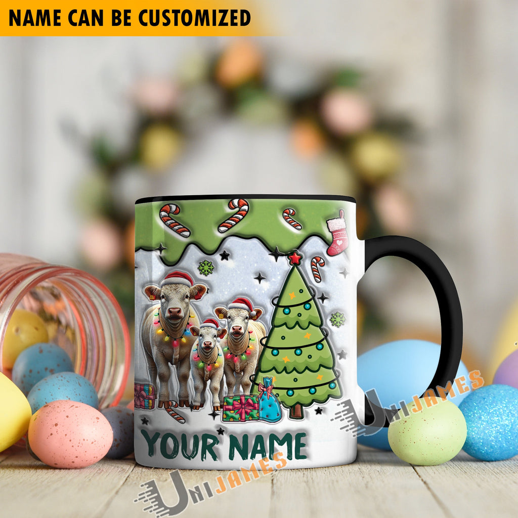 Charolais Christmas Personalized Name Two Tone Mug