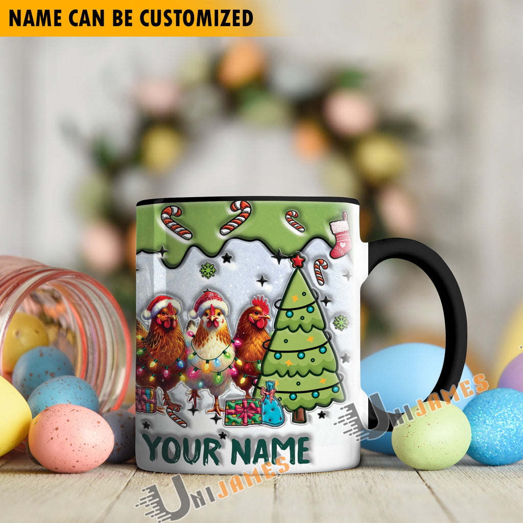 Chicken Christmas Personalized Name Two Tone Mug