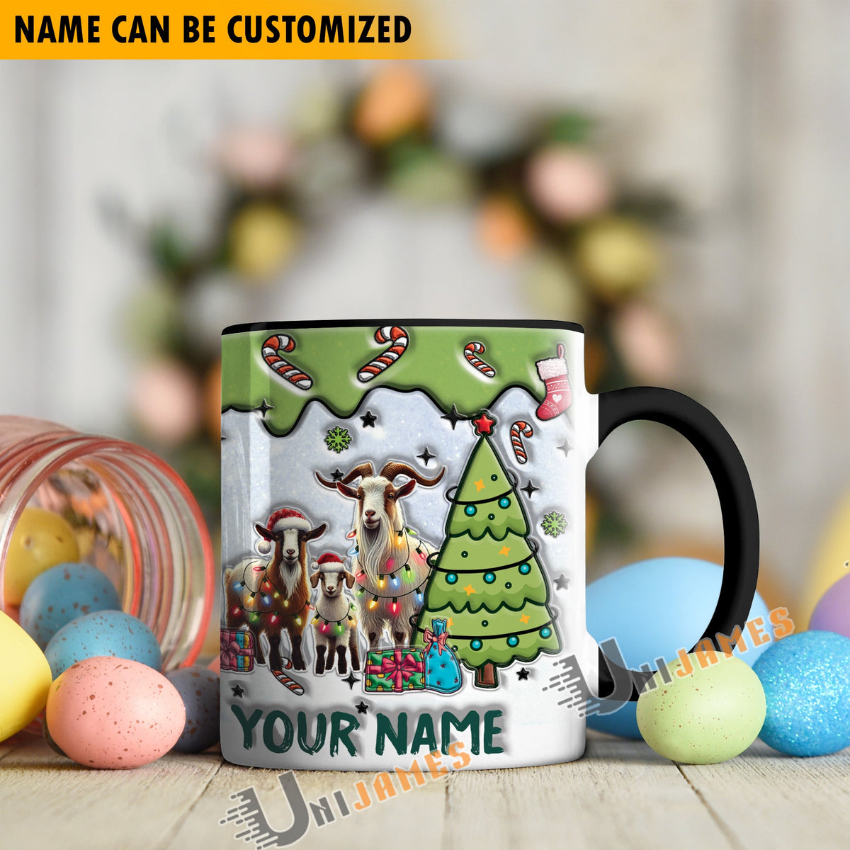 Goat Christmas Personalized Name Two Tone Mug