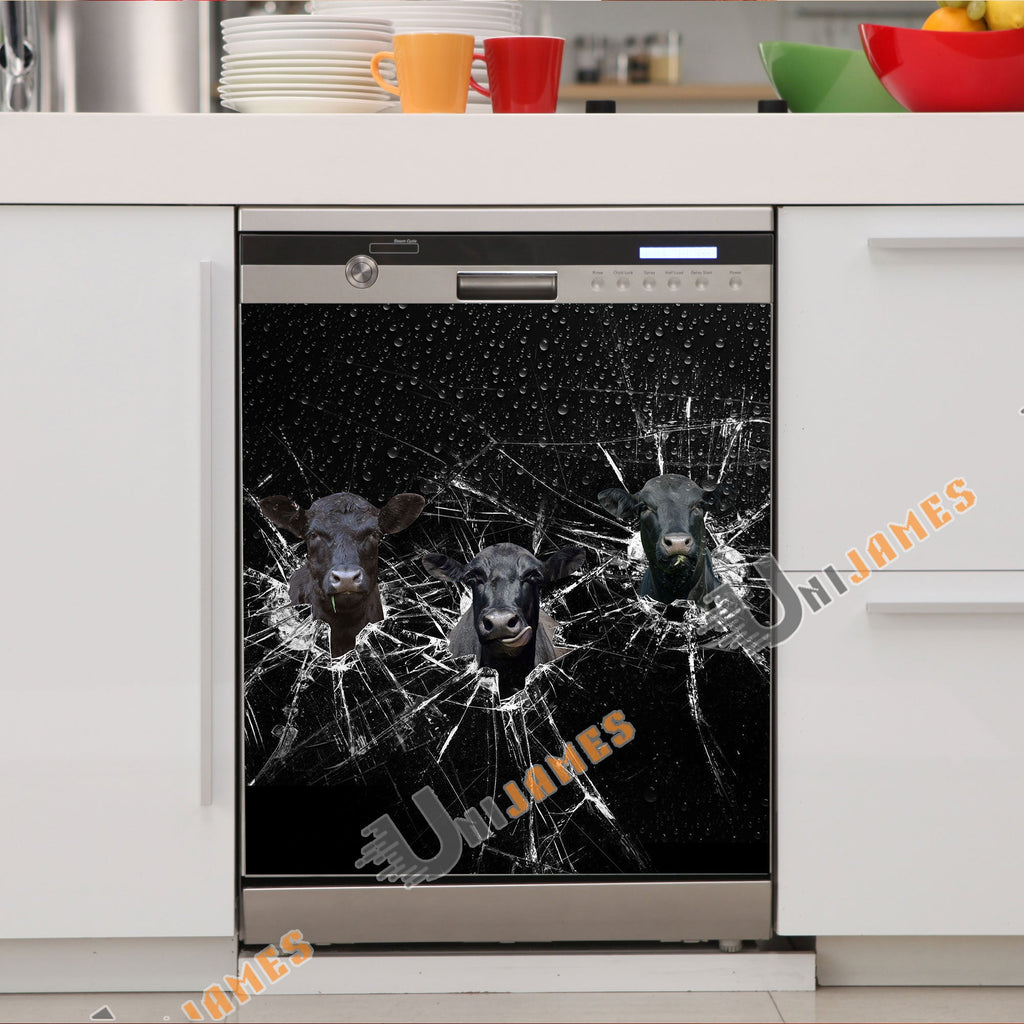 Black Angus Broken Glasses Dishwasher Door Cover