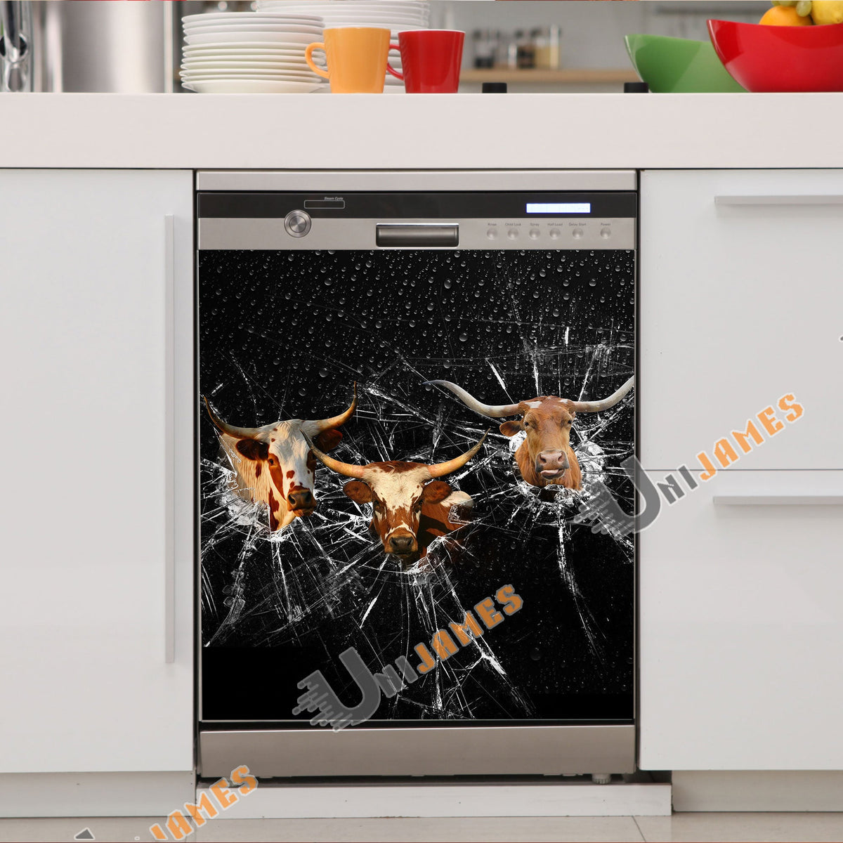 Texas Longhorn Broken Glasses Dishwasher Door Cover