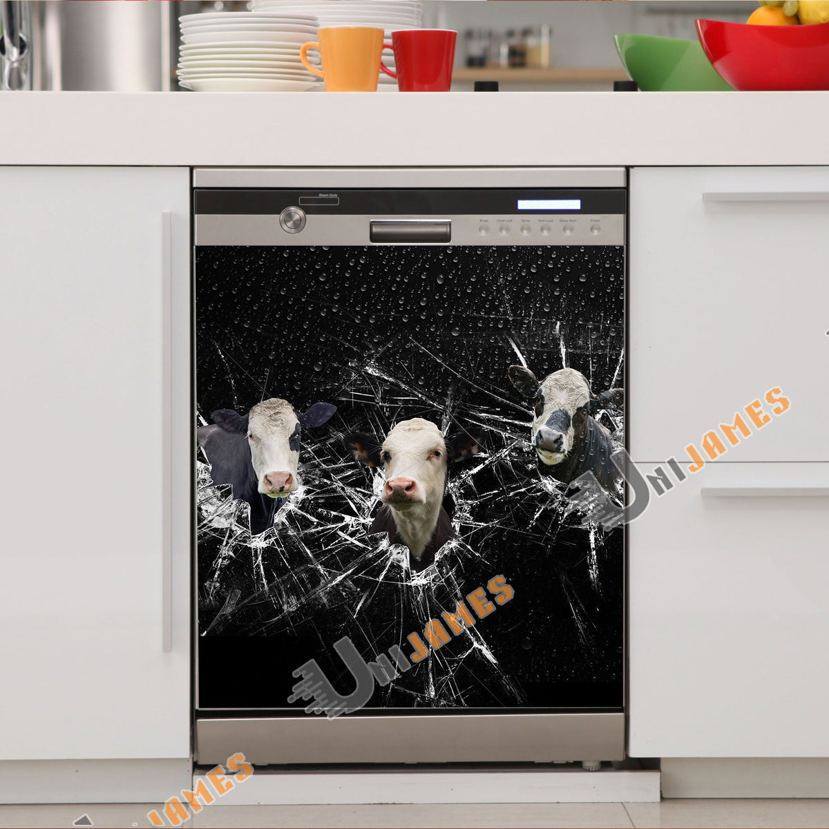 Black Baldy Broken Glasses Dishwasher Door Cover