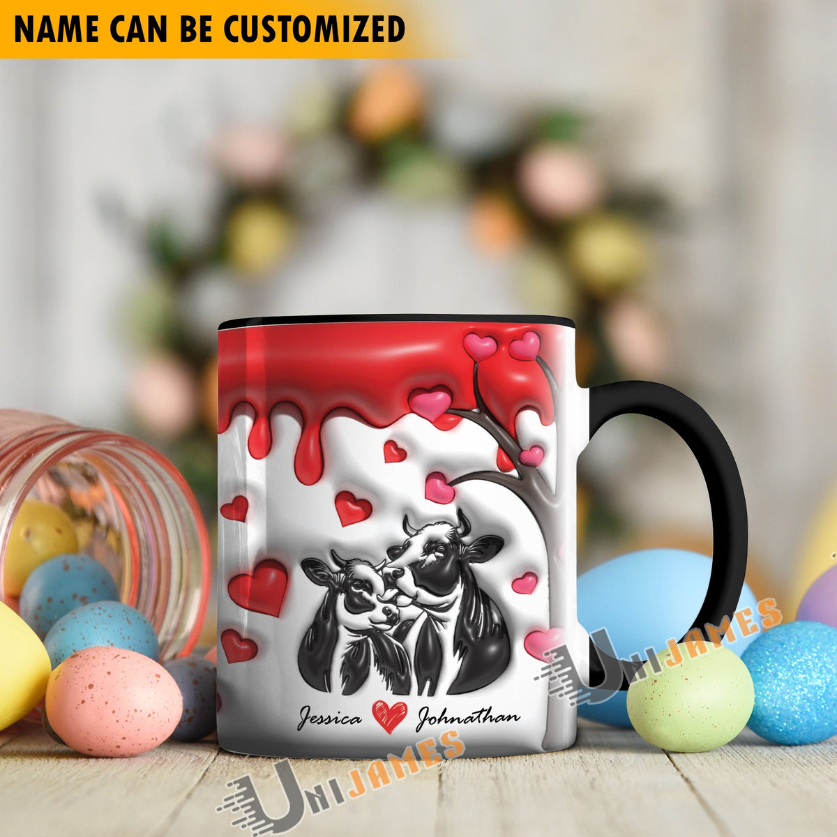 Sweet Holstein Couple Personalized Name Two Tone Mug