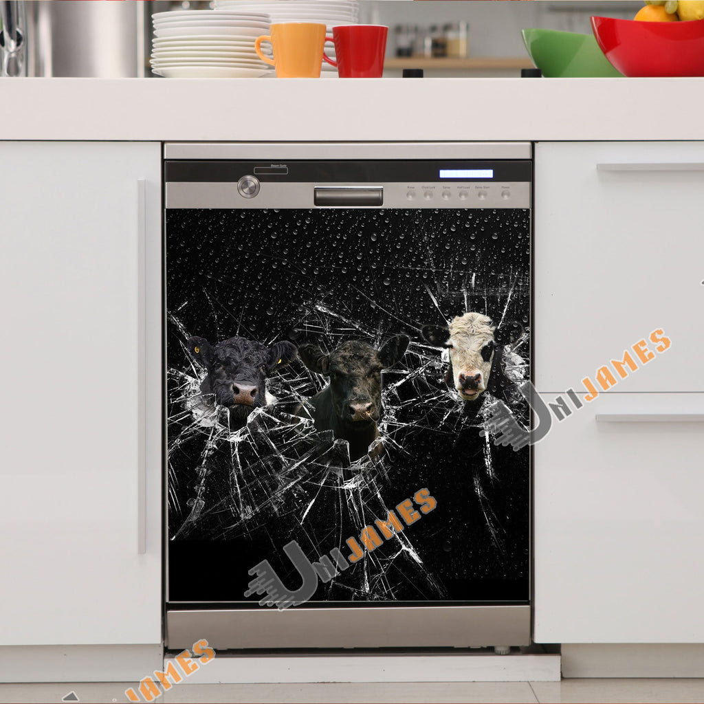 Belted Galloway Broken Glasses Dishwasher Door Cover