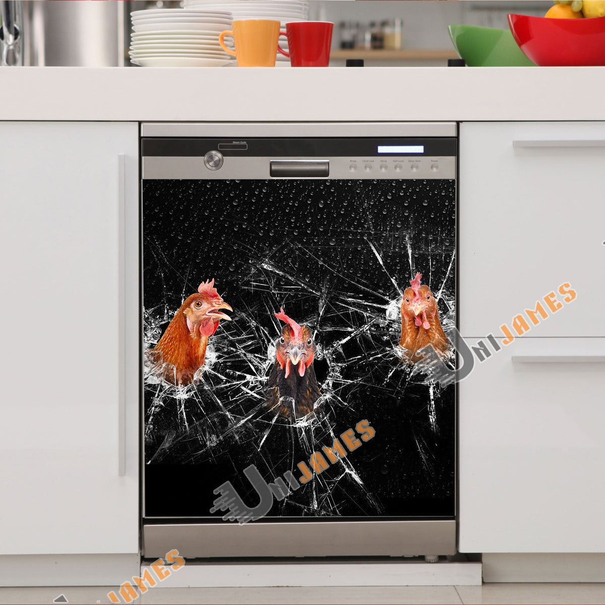 Chicken Broken Glasses Dishwasher Door Cover