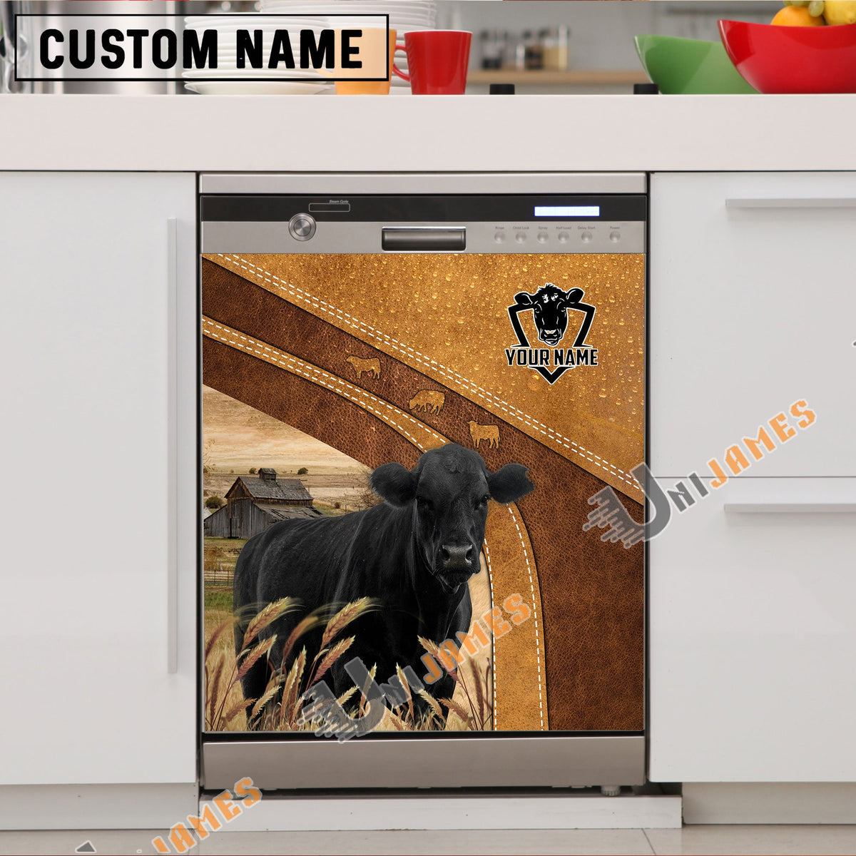 Black Angus Brown Custom Name Dishwasher Door Cover
