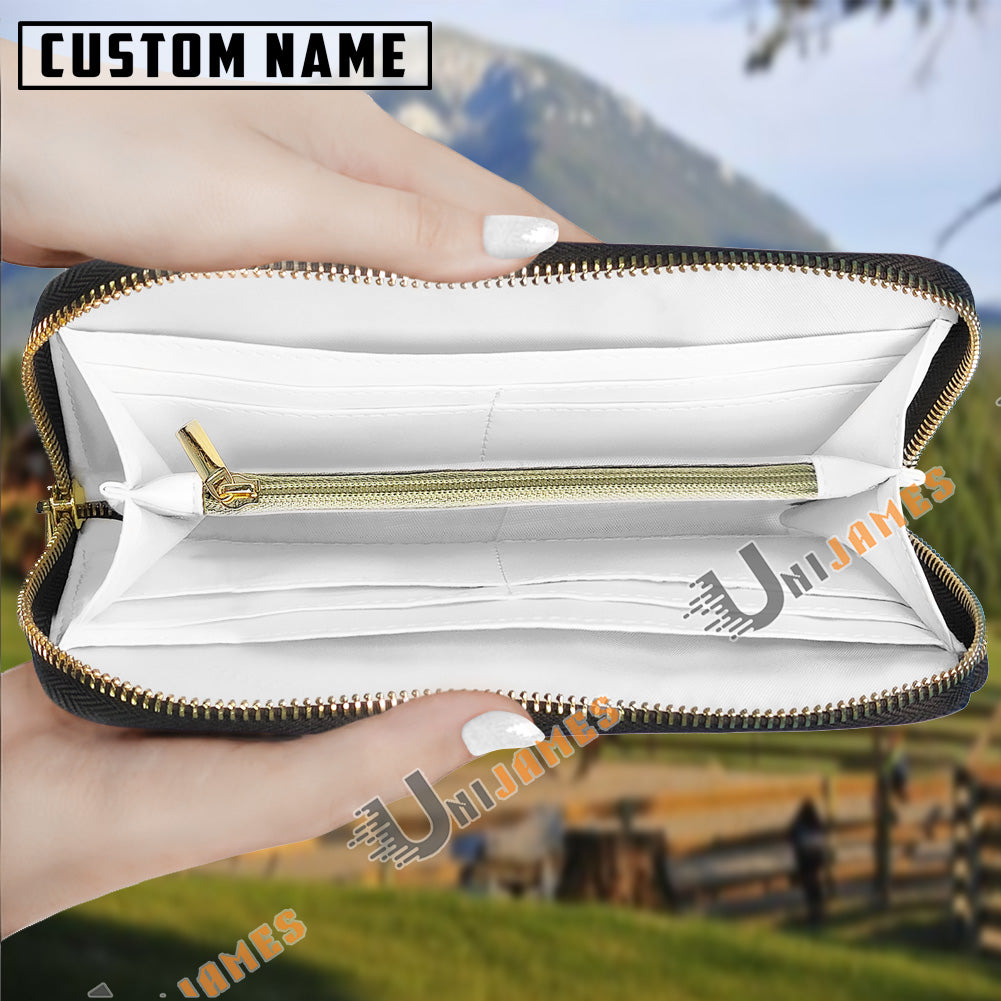 American Quarter Horse Center Zip Pattern Custom Name 3D Leather Clutch