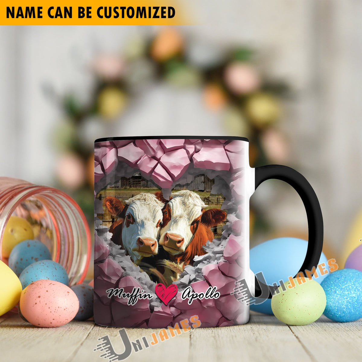 Hereford Couple Personalized Name Two Tone Mug