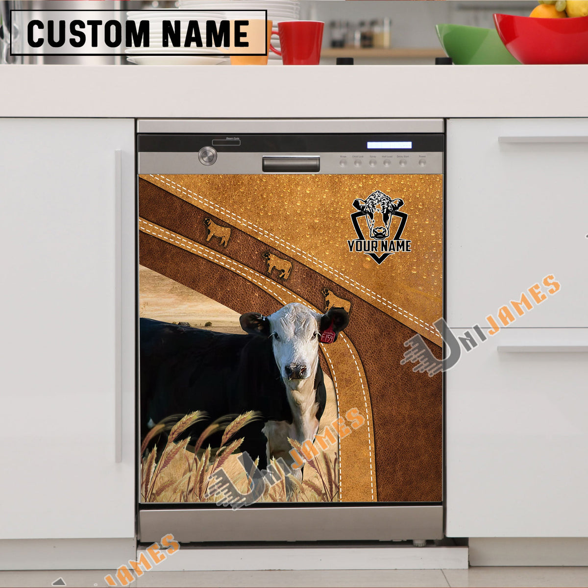 Black Baldy Brown Custom Name Dishwasher Door Cover