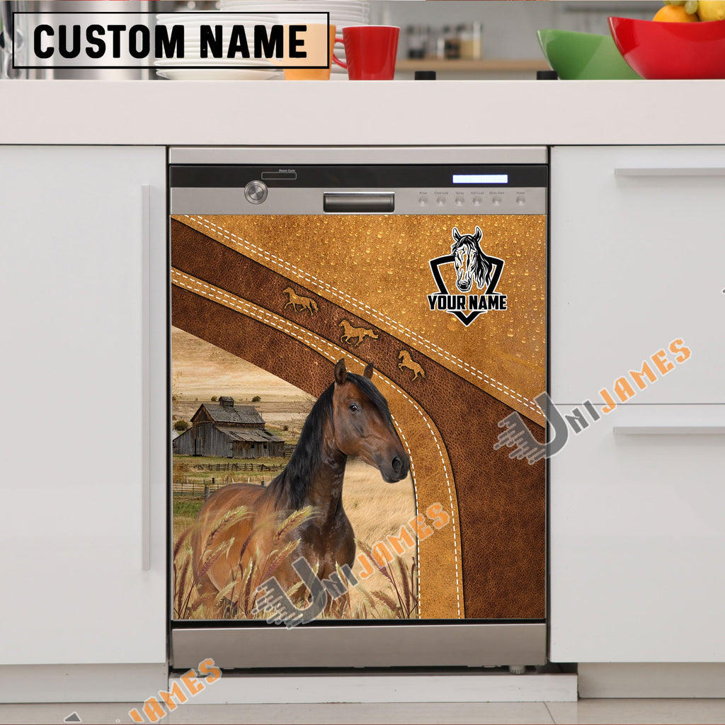 Horse Brown Custom Name Dishwasher Door Cover
