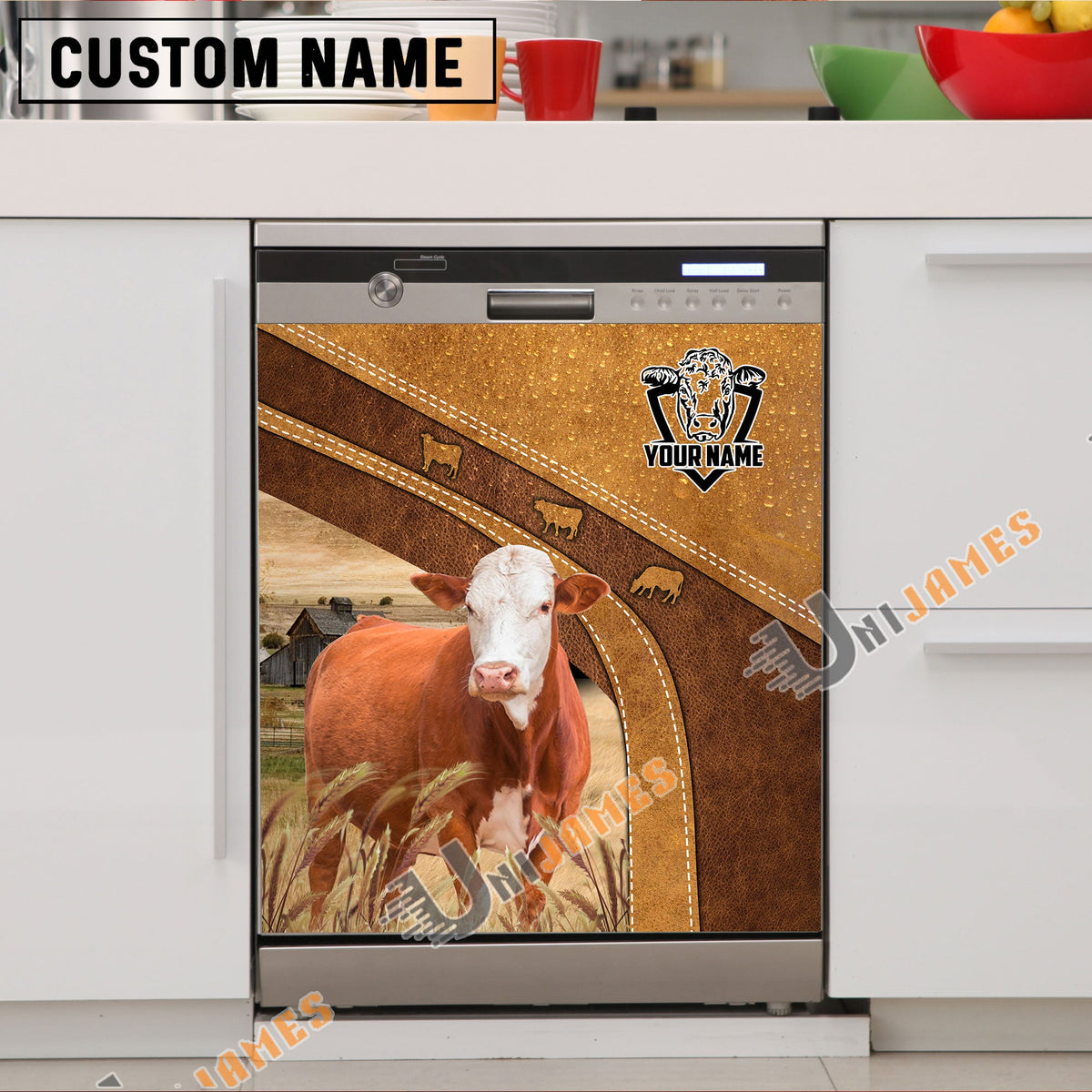 Simmental Brown Custom Name Dishwasher Door Cover