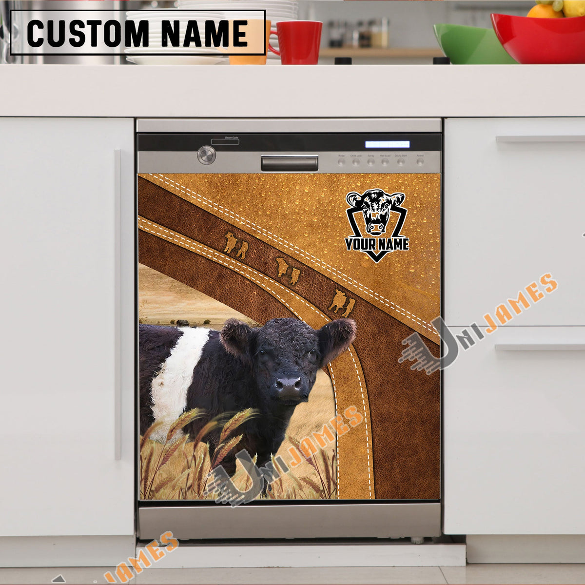 Belted Galloway Brown Custom Name Dishwasher Door Cover