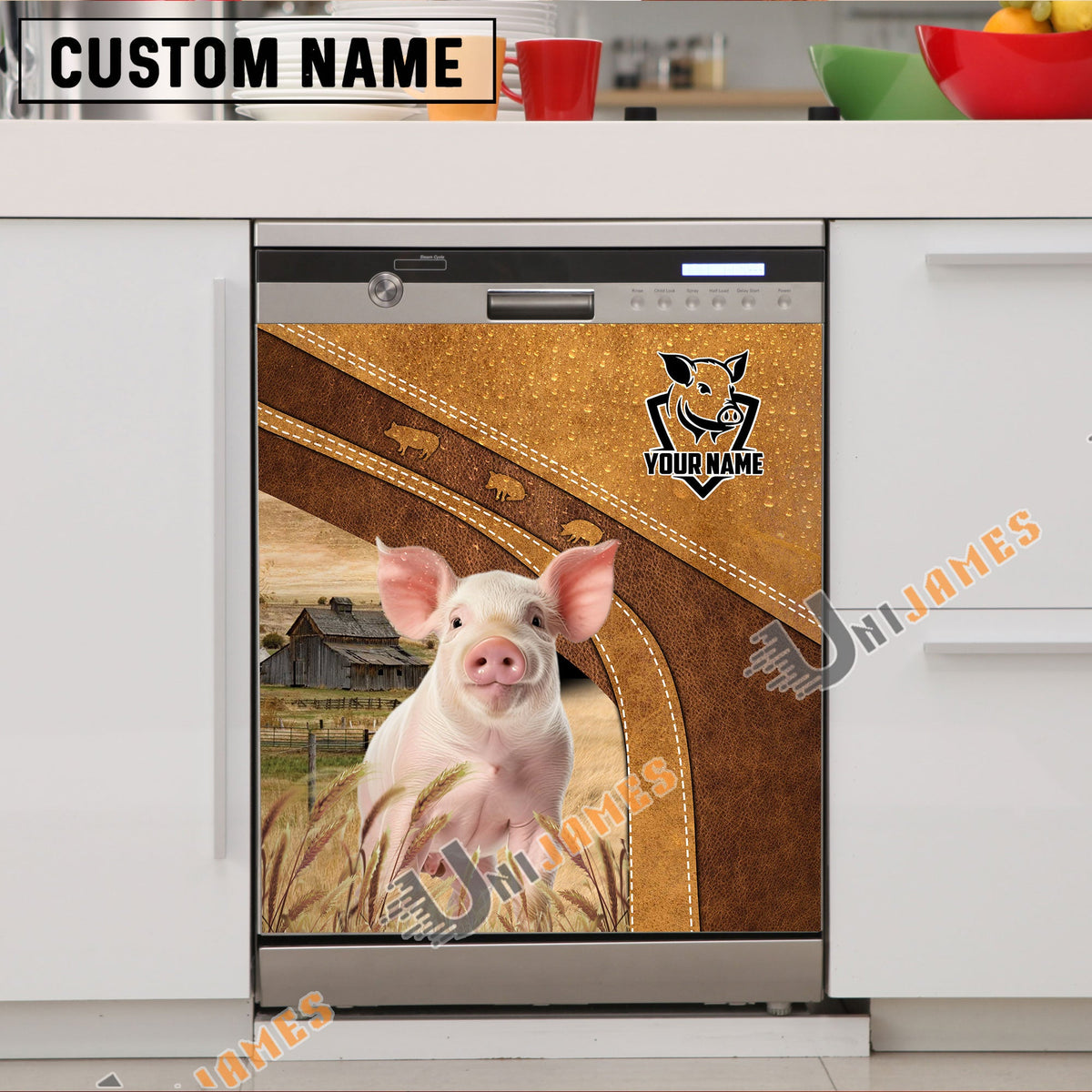 Pig Brown Custom Name Dishwasher Door Cover