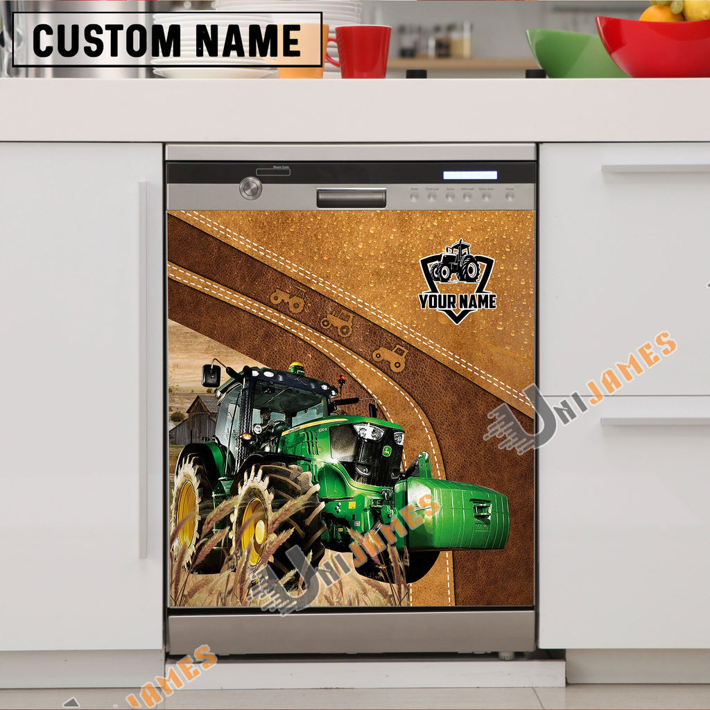 Red Tractor Brown Custom Name Dishwasher Door Cover