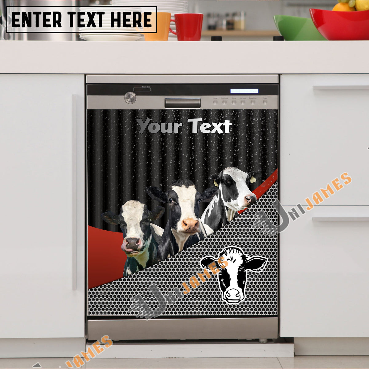 Holstein Cattle Metal Pattern Custom Name Dishwasher Door Cover