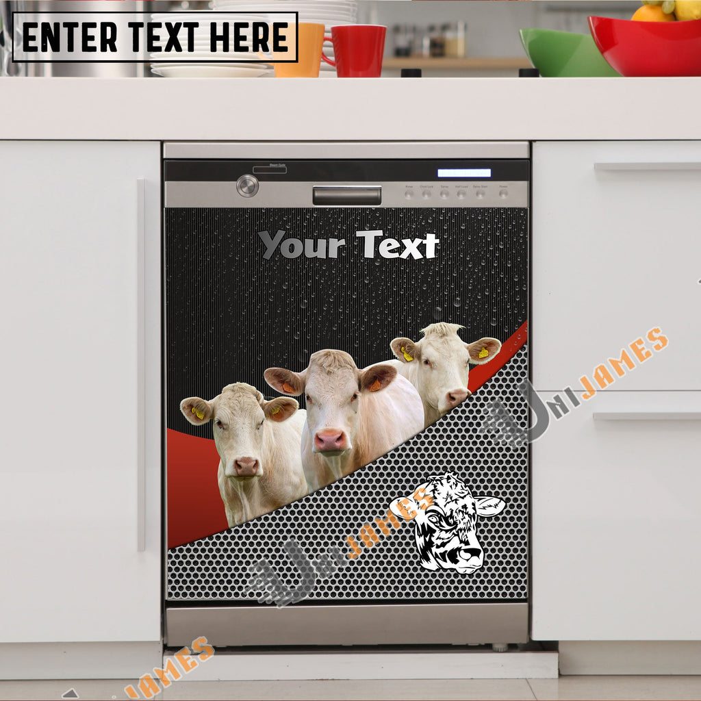 Charolais Cattle Metal Pattern Custom Name Dishwasher Door Cover