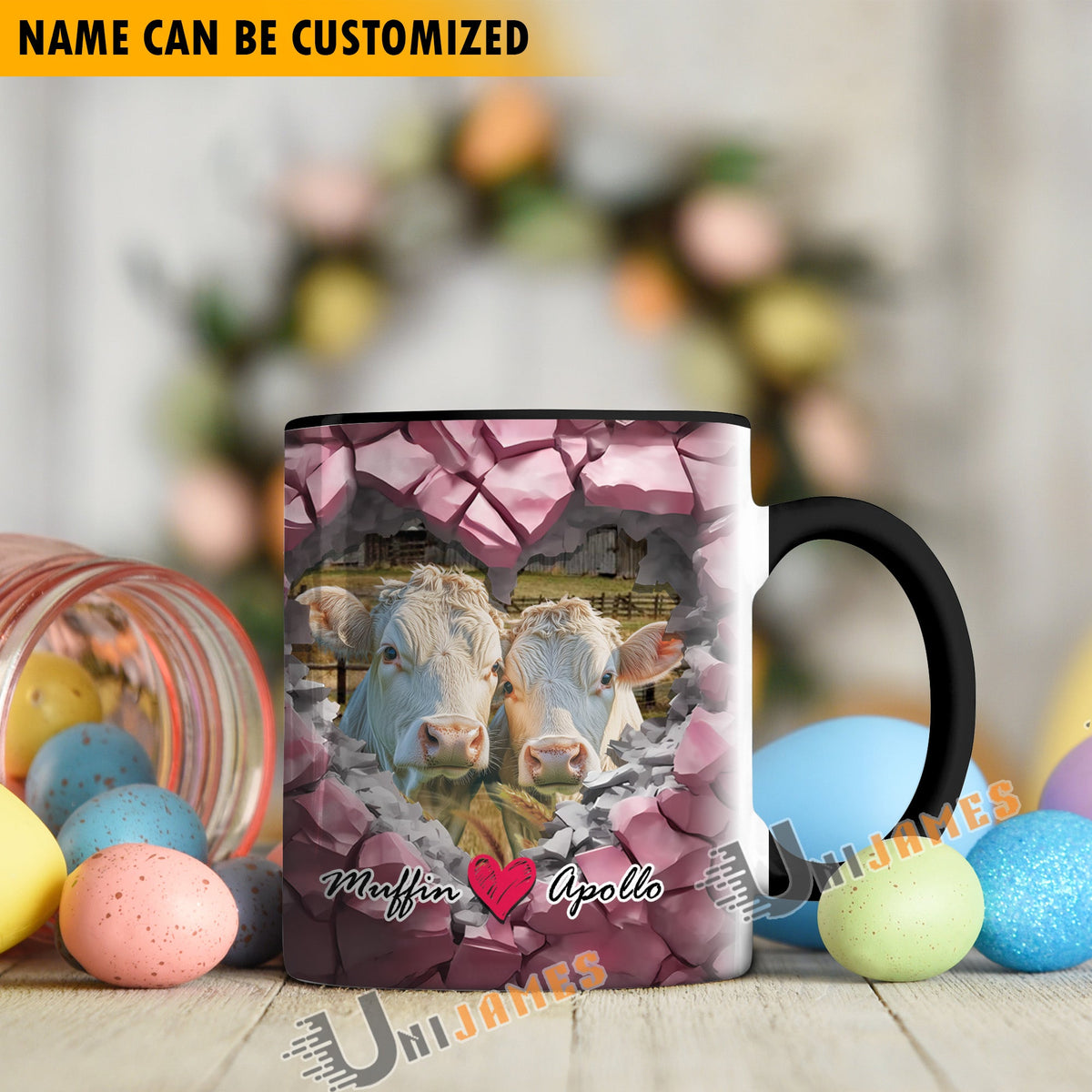Charolais Couple Personalized Name Two Tone Mug
