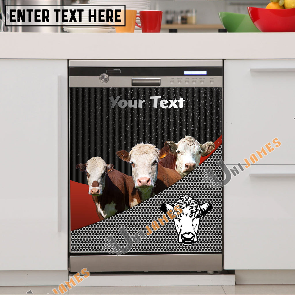 Hereford Cattle Metal Pattern Custom Name Dishwasher Door Cover