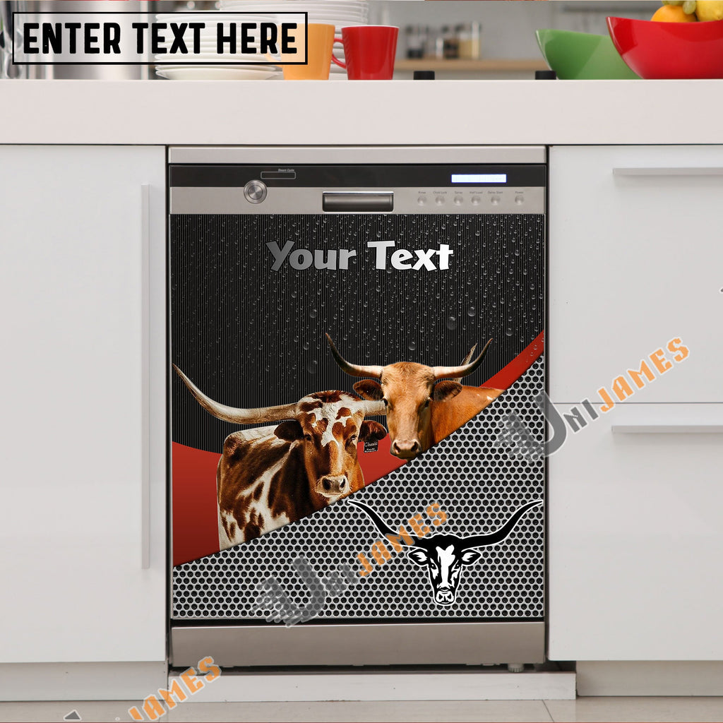 Texas Longhorn Cattle Metal Pattern Custom Name Dishwasher Door Cover