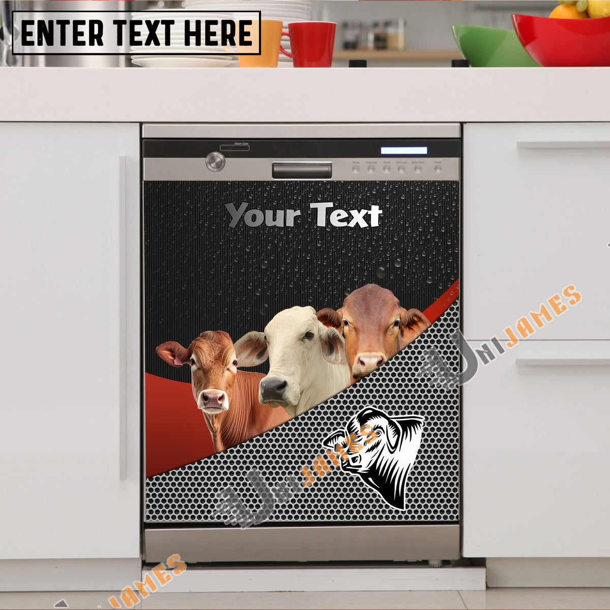 Brahman Cattle Metal Pattern Custom Name Dishwasher Door Cover