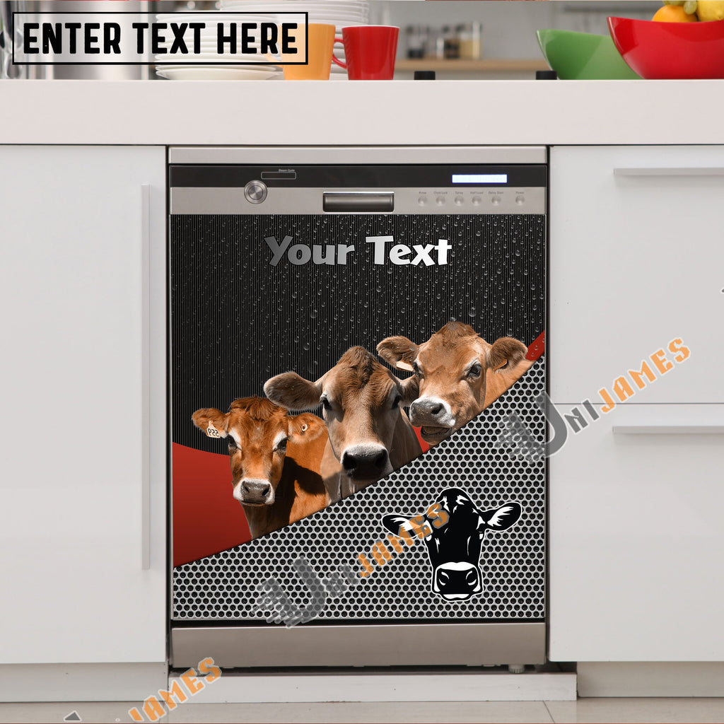 Jersey Cattle Metal Pattern Custom Name Dishwasher Door Cover